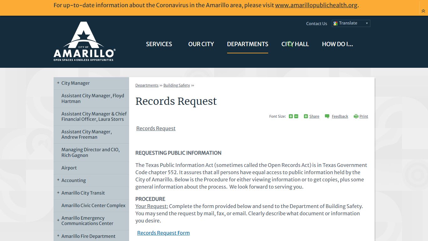 Records Request | City of Amarillo, TX
